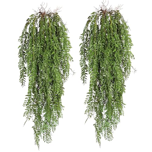 RECUTMS 2 Pcs 3.7Ft Hanging Fake Plants Faux Ferns Ivy Willow Vine Leaves Wall Greenery Artificial Vine Plastic for Spring Summer Home Garden Wedding Graduation Party Indoor Outdoor Decorations(Green) - color: Green