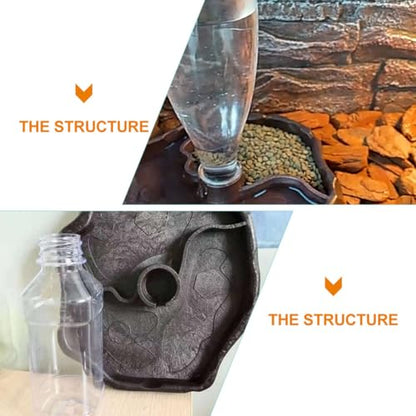 VICASKY Reptile Water Feeder and Food Dish Automatic Waterer with Reservoir Deep Coffee Color for Lizards and Tortoises Terrarium Use