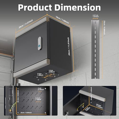Joinfworld Outdoor Electrical Metal Box 11.8" x 11.8" x 7" Weatherproof Outdoor Junction Enclosure Steel Box with Lock Din Rail Cable Gland - size: 11.8"x11.8"x7"