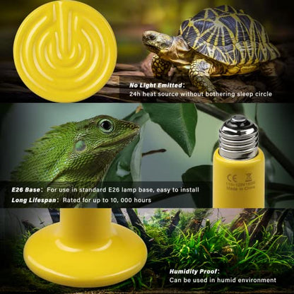 Simple Deluxe 150W 2-Pack Ceramic Heat Emitter Reptile Heat Bulb No Light, LCD Digital Aquarium Thermometer, for Reptile Amphibian, 2 Pack, Yellow - color: Yellow, size: 2 Pack