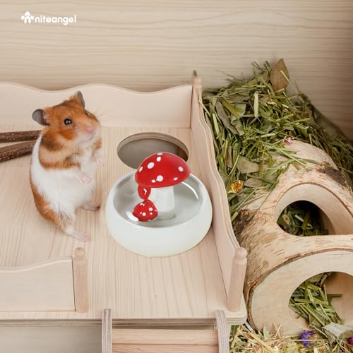 Niteangel Hamster Feeding & Water Bowls- Mushroom Ceramics Series Food Dish Feeding Bowls for Dwarf Syrian Hamsters Gerbils Mice Rats or Other Similar-Sized Small Pets (Water Bowl) - size: Water Bottle