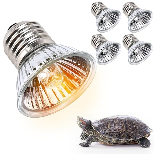 50W UVA+UVB Reptile Heat Lamp, 4 Pack Heat Lamp Light Bulbs for Reptiles, Amphibian Basking Lights, Terrariums and Cages,Works with Various Lamp Fixtures, for Bearded Dragon, Lizard, Gecko,Turtle