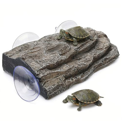ZENFUN Turtle Basking Platform, Tank Aquarium Tortoise Climbing Platform with 3 Suction Cups, Simulation Rock Resting Terrace, Turtle Tank Accessories for Baby Tortoise, Terrapins, Frogs