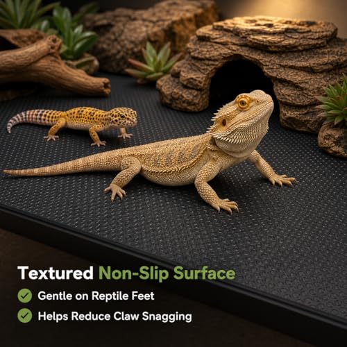 48" x 24" Reptile Terrarium Mat Liner for 4x2x2 120 Gallon Tank, Bearded Dragon Tank Accessories, Non-Adhesive Reptile Carpet Substrate Bedding for Leopard Gecko, Lizard, Snake, Tortoise, Black | Fits most standard 4x2x2 reptile tanks and can be trimmed f