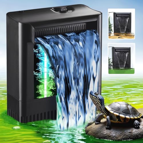 Large Powerful Turtle Tank Filter U V-ery for 40-155 Gal, Low Water Filter Turtle Water Filter for Amphibians Frog Fish Fresh Saltwater Cloudy Green Water Crystal Clear with Turtle Tank Deodorization | Low water level (2.6 IN) available | Kill algae - siz