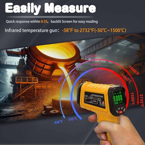 Infrared Thermometer High Temperature Gun -58℉~2732℉, 50:1 Distance Ratio, Digital Laser IR Temp Gun for Cooking, Pizza Oven, Engine, Kilns, Forges, Industry, and Home Repair. - color: -58°F to 2732°F