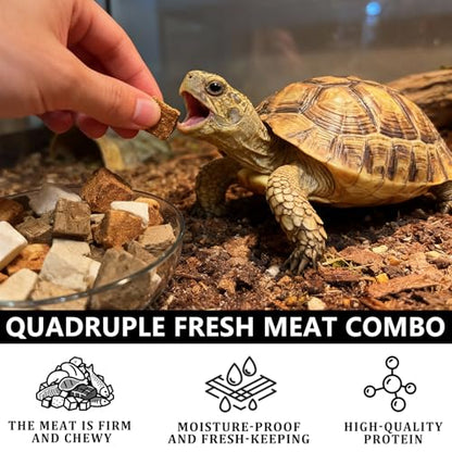 Freeze-Dried Chicken, Duck, Beef & Salmon for Turtles Treats| 3 oz Canister of Premium Protein Turtle Food | Natural Diet for Aquatic Turtles, Red Eared Sliders & Tortoises (3 oz)