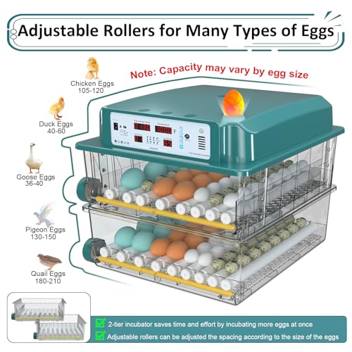 Incubators for Hatching Eggs 120, Chicken Egg Incubator with Automatic Egg Turning and Humidity Display, Temperature Control with 5 Automatic Incubation Modes, Incubation Day Counter
