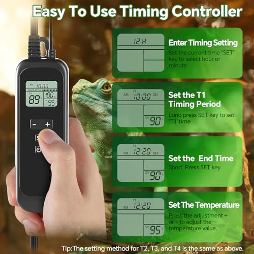 5.5 inch Reptile Heat Lamp Fixture with Thermostat and Timer,Reptile Light Fixture with Dimming Thermostat Max 100W,PID Temperature Controller for UVB Lights,Basking Heat bulbs and Terrariums - size: 5.5 inch without CHE Bulb