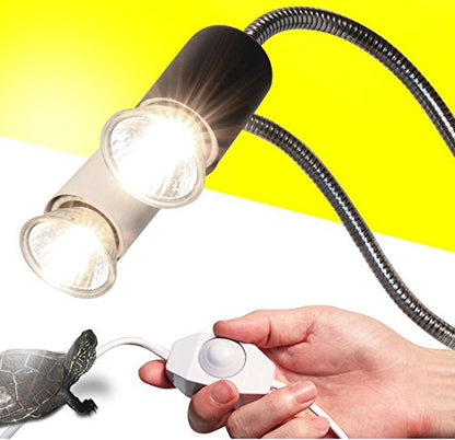 UVA/UVB Reptile Ceramic Heat Lamp - Pet Heating Bulb Holder Clamp - 110V-130V (White)