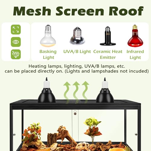 PROLEE Bearded Dragon Tank with Legs Stand 81 Gallons, Acrylic Panel Lizard Tank, Reptile Tank with Metal Mesh Roof Door (Black, 48"x20"x20") - color: Black, size: 48"x20"x20"
