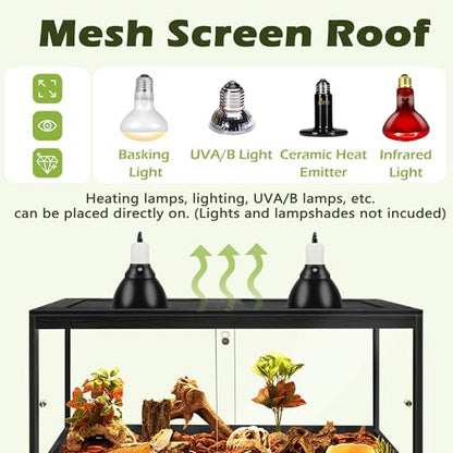 PROLEE Bearded Dragon Tank with Legs Stand 81 Gallons, Acrylic Panel Lizard Tank, Reptile Tank with Metal Mesh Roof Door (Black, 48"x20"x20") - color: Black, size: 48"x20"x20"