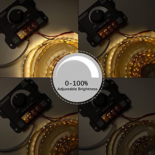 RGBZONE Single Color LED Light Strip Dimmer, DC 5V/12V/24V 30A PWM LED Dimming Controller, Knob Adjust Brightness ON/Off Switch for Single Channel Light Strips - color: Solid Color