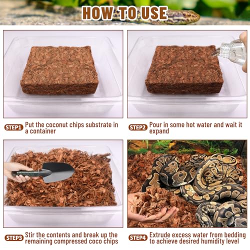 Riare 10LB Coconut Chip Substrate for Reptiles, 72 Quart Coconut Fiber Substrate Coco Chips Substrate Coconut Husk Bedding for Snakes, Tortoises, Ball Python, Bearded Dragon, Geckos, Lizards, Frogs - color: 1 Pack-10LB