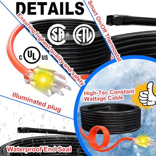 HEATIT Pipe Wrap Heat Tape - Efficient Pipe Freeze Protection, Trusted Performance, CSA & ETL Certified Pipe Heat Tape, Keeps Pipes Ice-Free, Reliable Choice, Hassle-Free,HISD 80ft, 7w/ft, 120V - style: 80 Feet