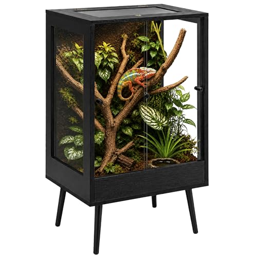 PROLEE 24" x 18" x 36" Tall Reptile Terrarium with Leg Stand, 65 Gallon Vertical Glass Chameleon Cage with Front Opening Doors, Ventilated Mesh Top, Rainforest Habitat for Arboreal Reptiles, Black - size: 24" L x 18" W x 36" H, 65 Gallon