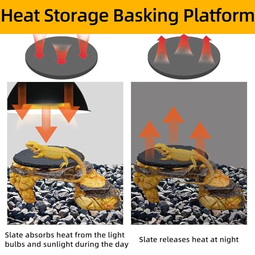 Reptile Basking Platform, Turtle Basking Platform Bearded Dragon Tank Accessories Reptile Hideout with Rock Slate Plate for Lizard, Leopard, Crested Gecko(Large-Yellow) - style: style 3
