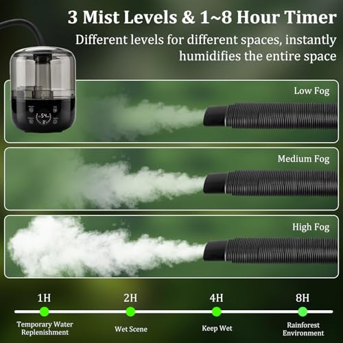 3L Reptile Fogger - Reptile Humidifier Fogger with Humidity Control Sensor, Timer & 3 Adjustable Mist Levels, Touch & Remote Control, Reptile Mister for Reptiles Amphibians Snake Herps