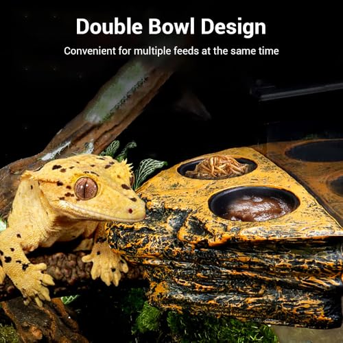 DONGKER Magnetic Reptile Feeding Ledge,Strong Magnets Double Bowl Reptile Feeding Bowl for Crawling Pets Bearded Dragon Lizards Geckos