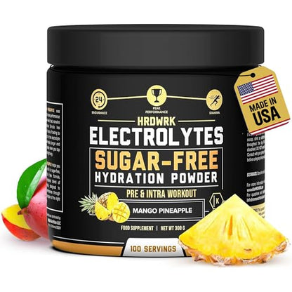 MMA Nutrition HRDWRK Electrolytes Powder with Magnesium, Potassium - Sugar Free Electrolytes Boost Endurance and Reduce Fatigue with This Electrolytes Supplement - Maximum Hydration - Keto Friendly - style: Mango Pineapple