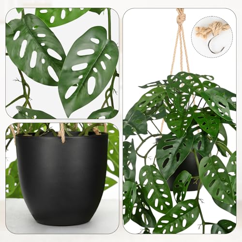 Large Fake Hanging Plants in Pot with Hook, 37" Artificial Hanging Monstera Albo Vines Plants, Fake Potted Greenery Plant for Room Wall Living Room Bathroom Kitchen, Big Faux Ivy Houseplants for Shelf - color: # Monstera Albo