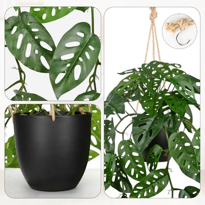 Large Fake Hanging Plants in Pot with Hook, 37" Artificial Hanging Monstera Albo Vines Plants, Fake Potted Greenery Plant for Room Wall Living Room Bathroom Kitchen, Big Faux Ivy Houseplants for Shelf - color: # Monstera Albo
