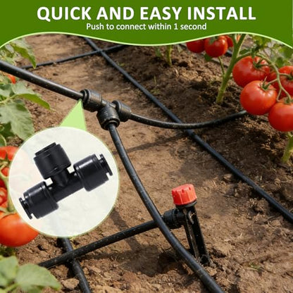 300FT Drip Irrigation System Kit, Automatic Garden Watering Misting System with 70FT1/2 inch Hose 230FT 1/4 inch Distribution Tubing and Accessories for Garden Lawn Greenhouse Plant Flower Bed