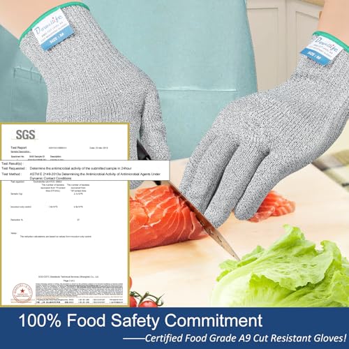 Dowellife Cut Resistant Gloves A9 Maximum Protection - Food Grade Kitchen & Chef Gloves for Food Prep, Knife Cutting, Mandoline Slicing, Butcher, Oyster Shucking, Fish Handling (Medium) - color: Grey, size: Medium (Pack of 1)
