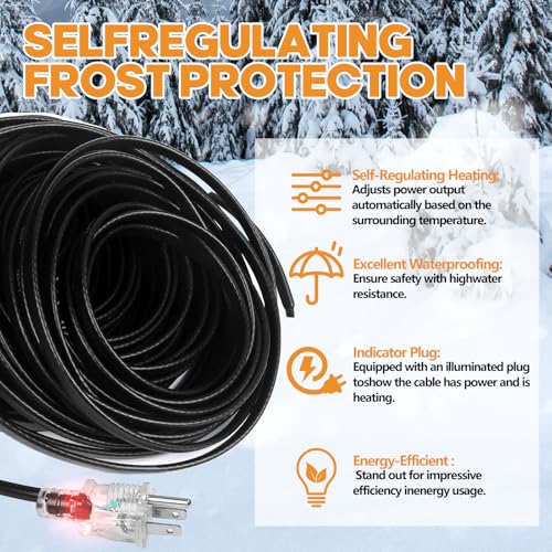 200FT(3FT~160FT) Water Pipe Heat Cable for Pipe Freeze Protection, Pipe Heating Cable for Metal And Plastic Home Pipes, Energy-Saving Heat Trace Cable Keeps Water Flowing, 120V 5W/ft - style: 200FT