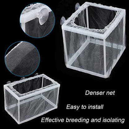2 Pack Aquarium Fish Breeder Box - Fish Isolation & Hatching Box with Incubator Mesh & 10 Suction Cups (Small & Big Size)
