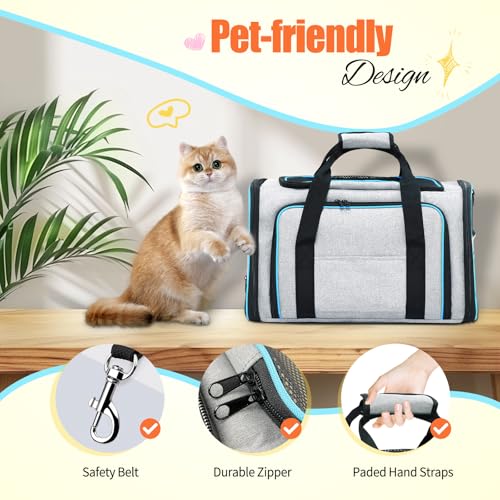 Pet Carrier Airline Approved, Expandable Foldable Soft-Sided Dog Carrier, 3 Open Doors, 2 Reflective Tapes, Pet Travel Bag Safe and Easy for Cats and Dogs