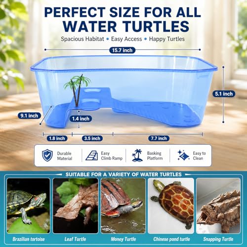 Rypet Turtle Tank Aquarium - Reptile Habitat, Turtle Habitat, Reptile Aquarium Tank for Crayfish Crab (Excluding Accessories) Blue - color: Blue