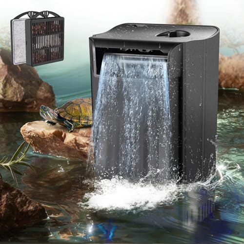 Upgraded Turtle Tank Filter Adjustable Internal Aquarium Filters Quiet Reptile Waterfall Filter 3-Stage Bio-Filtration Low Water Level for Reptile Shrimp Frog