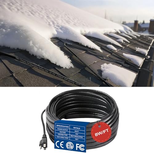 H&G Lifestyles Roof Heat Cable Snow De-icing Kit Self-Regulating Plug-in Ready Heat Tape for Roof and Gutters Ice Dam Prevention 8W/ft 50ft | Self-Regulating Heaters to Prevent Ice Dams,Heavy Duty Heat Tapes for Snow De-icing, 8Watts per Foot Patented Tec