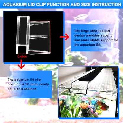 NestBasics 12pcs Transparent Aquarium Lid Clips,Rimless Fish Tank Glass Cover top Support,Aquarium Hood Holder, Aquarium top Clips,fit 11-12mm Thickness Glass(Transparent, 12pcs 11-12mm Clips) - size: 12pcs 11-12mm clips