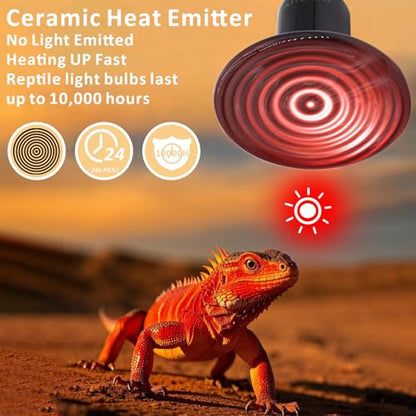 Aiicioo 50W Black Ceramic Heat Emitter 2Pack No Light Heat Bulb for Reptile Emitting Heat Lamp Bulb for Bearded Dragon Lizard Tortoise Turtle Snake Brooder Coop