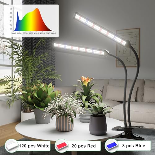 GooingTop LED Grow Light,White Full Spectrum Clip Plant Growing Lamp with High Power Red Blue LEDs for Indoor Plants,Dimming & Optional Auto Timer - size: 75Watts