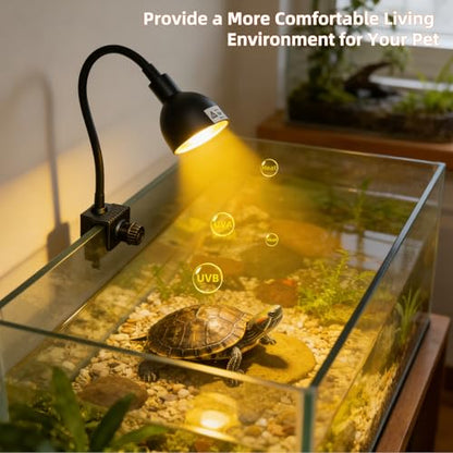 COOSPIDER 50W Reptile Heat Lamp with Clamp & Timer, Small Turtle Basking Light Fixture 360° Rotatable Hose with 2 Spare G9 Base Bulbs for Plants Small Reptiles Bearded Dragon Lizard Snake