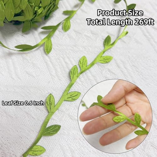 269ft Leaf Ribbon, Artificial Vines Leaf String Trim Ribbon - for Baby Shower, Jungle Wild Botanical Greenery, Spring Wedding & Home Party Decorations, Balloon Garland, Wreaths & DIY Craft - size: Small 269 ft