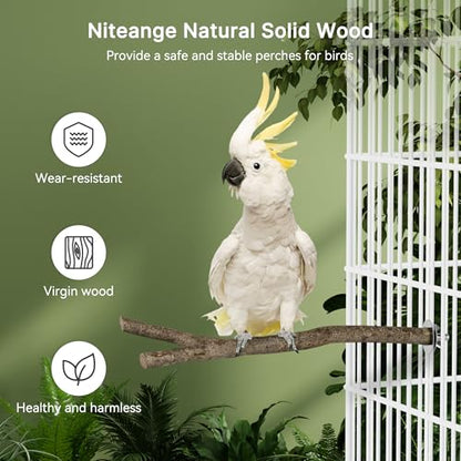 Niteangel Natural Wooden Perches for Bird Cages - Ideal for Cockatiels, Parakeets, Finches & Other Caged Birds (Natural Bark, 2 Pack) - color: Natural Bark
