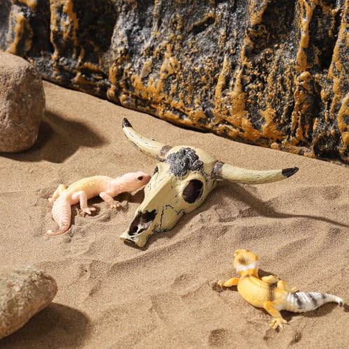 Resin Bull Skull Hideout for Terrarium Small Reptile Hide and Cave for Bearded Dragon Snake Tarantula Decorative Cattle Skeleton Decor for Tank Fish Aquarium