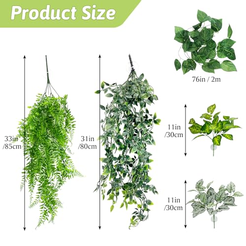 Hamiledyi 5 Pcs Reptile Plants Terrarium Hanging Fake Plant Leaves and Reptile Driftwood Branch Decor Terrarium Ornament Wood for Snake Bearded Dragon Leapord Gecko