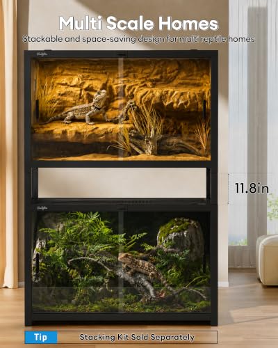 45 Gallon Reptile Tank, Gecko Reptile Enclosure Front Sliding Door Stackable Ventilation Anti-Escape Locks and no-Fingerprint Handles humidification Atomization (Black, 45 Gallon) - color: Black, size: 45 Gallon