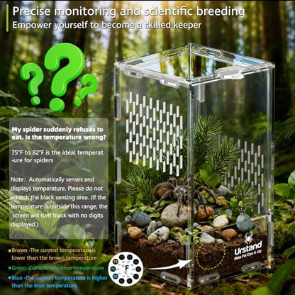 Jumping Spider Enclosure, Front-Opening Acrylic Spider Terrarium with Magnetic Door,Laser-Cut Biomimetic Ventilation System, Escape-Proof for Feeder Insects (4.3"x4.3"x7.8") - size: 4.3"x4.3"x7.8"