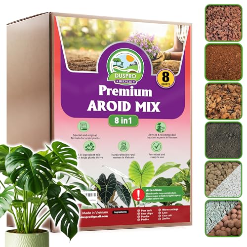 DUSPRO 8in1 Aroid Potting Mix Pre-Mixed Indoor Potting Soil for Aroid Plants, Chunky Soil Mix for Indoor Plants with Pine Bark,Pumice, Coir, Coco Chips, LECA,Perlite, Zeolite,Worm Castings 8QT - color: Aroid Potting Mix, size: 8 Quarts