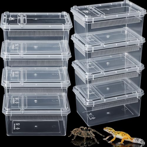 Irenare 8 Pcs Reptile Breeding Box Plastic Spider Terrarium Tarantula Feeding Box for Bearded Dragon Lizard Spider Gecko Scorpion(Vent Strips,Clear,7.48 x 4.92 x 2.95 Inch) - color: Clear, size: 7.48 x 4.92 x 2.95 Inch, style: Vent Strips