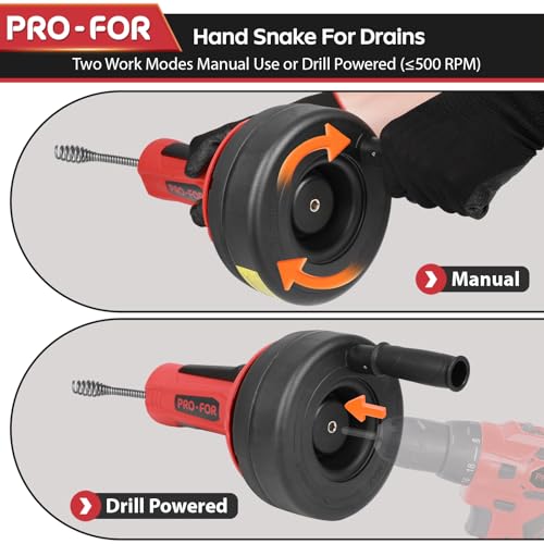 Drain Auger, 16.4FT Plumbing Snake Drain Clog Remover, Manual & Drill Powered Drain Snake for 0.75–2 Inch Pipes, Sink, Shower, Bathtub, Toilet, Kitchen Drain Cleaner Tool with Steel Cable