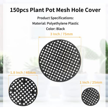 Bivethoi 150pcs Plant Pot Hole Cover - Bonsai Drainage Mesh Screens (3 Sizes, Black) - color: Black, size: 150pcs