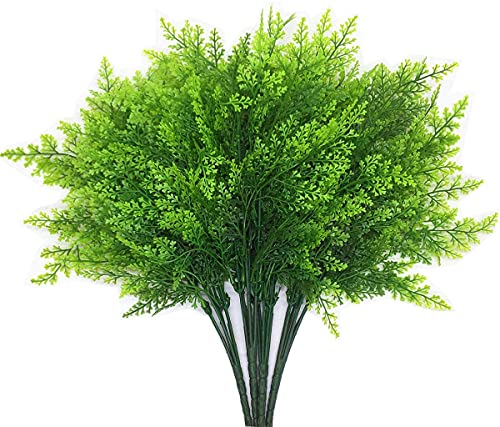 CATTREE Artificial Fern Shrubs, Plastic Boston Leaves Bushes Green Grass Fake Plants for Indoor Outdoor Garden Verandah Kitchen Office Party Table Centerpieces Wedding Christmas Decoration - 4 Pack - color: Fern Leaves Shrubs - 4 Pack