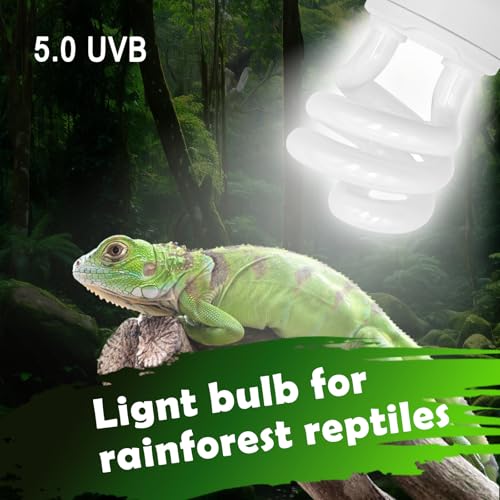 UVB Reptile Light, 5.0 15W UVA UVB Light for Reptiles, Spiral Compact Fluorescent UVB Bulb for Chameleons Tortoise Iguanas and Snakes - size: 5.5 in 5.0